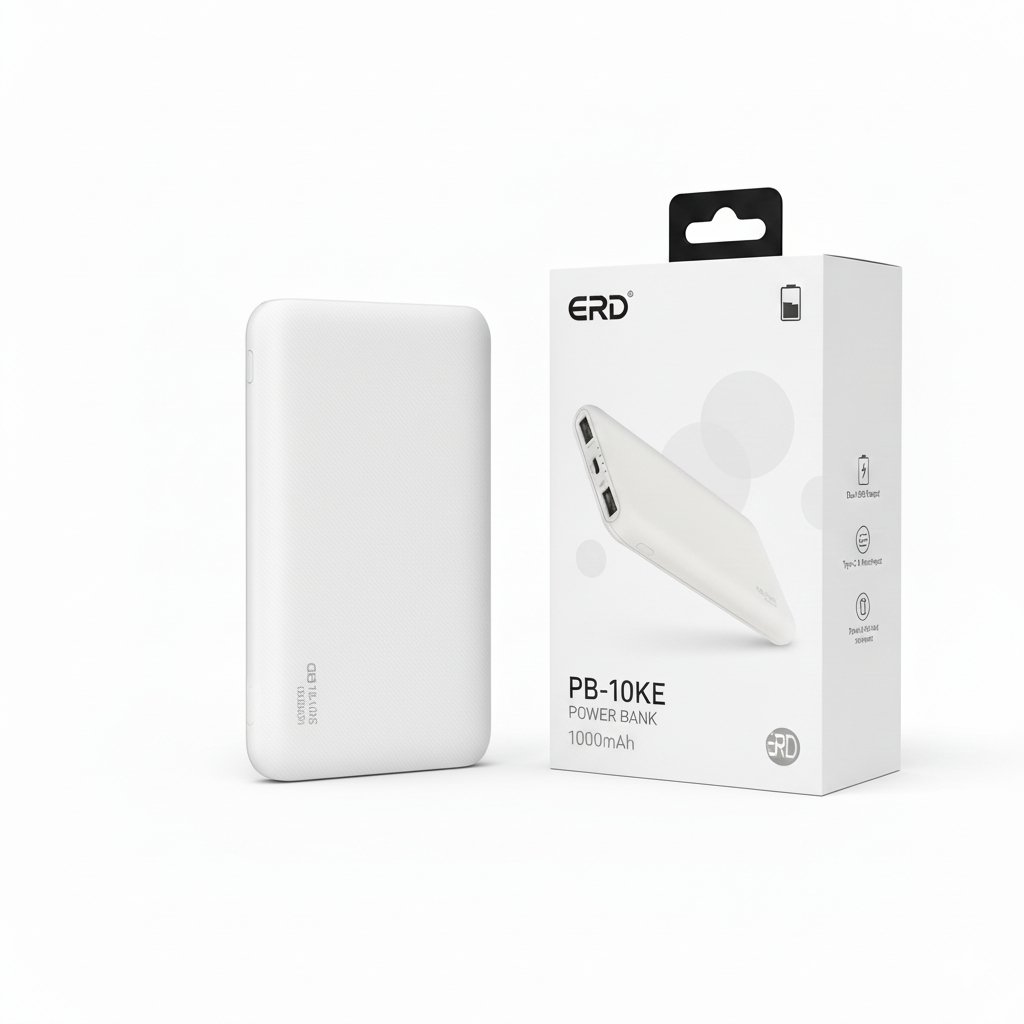 ERD PB-10KE 10000mAh Power Bank with retail box on white background.